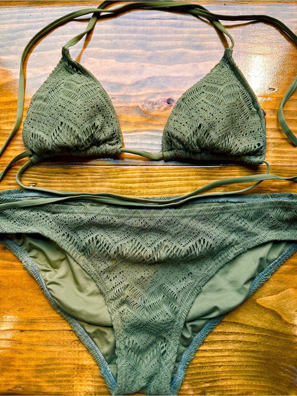 Vince Camuto Olive Green Crochet Triangle Bikini
